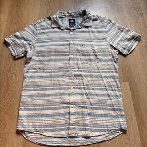 Quiksilver Men's M Button-Up Casual Shirt Striped Orange Cotton Short Sleeve